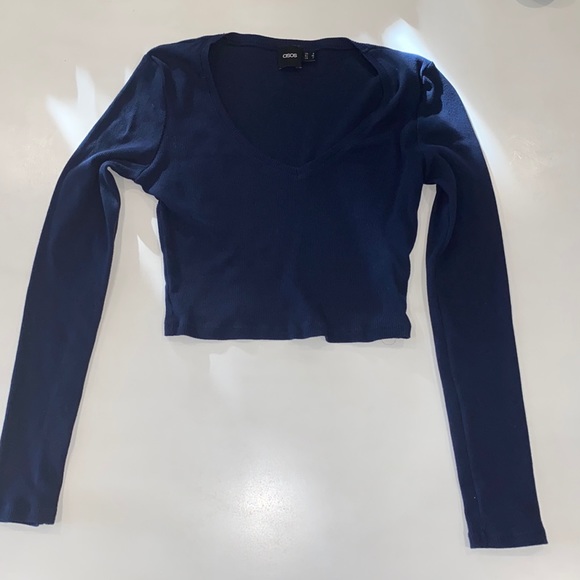 ASOS ribbed V-Neck Long Sleeve Crop Top